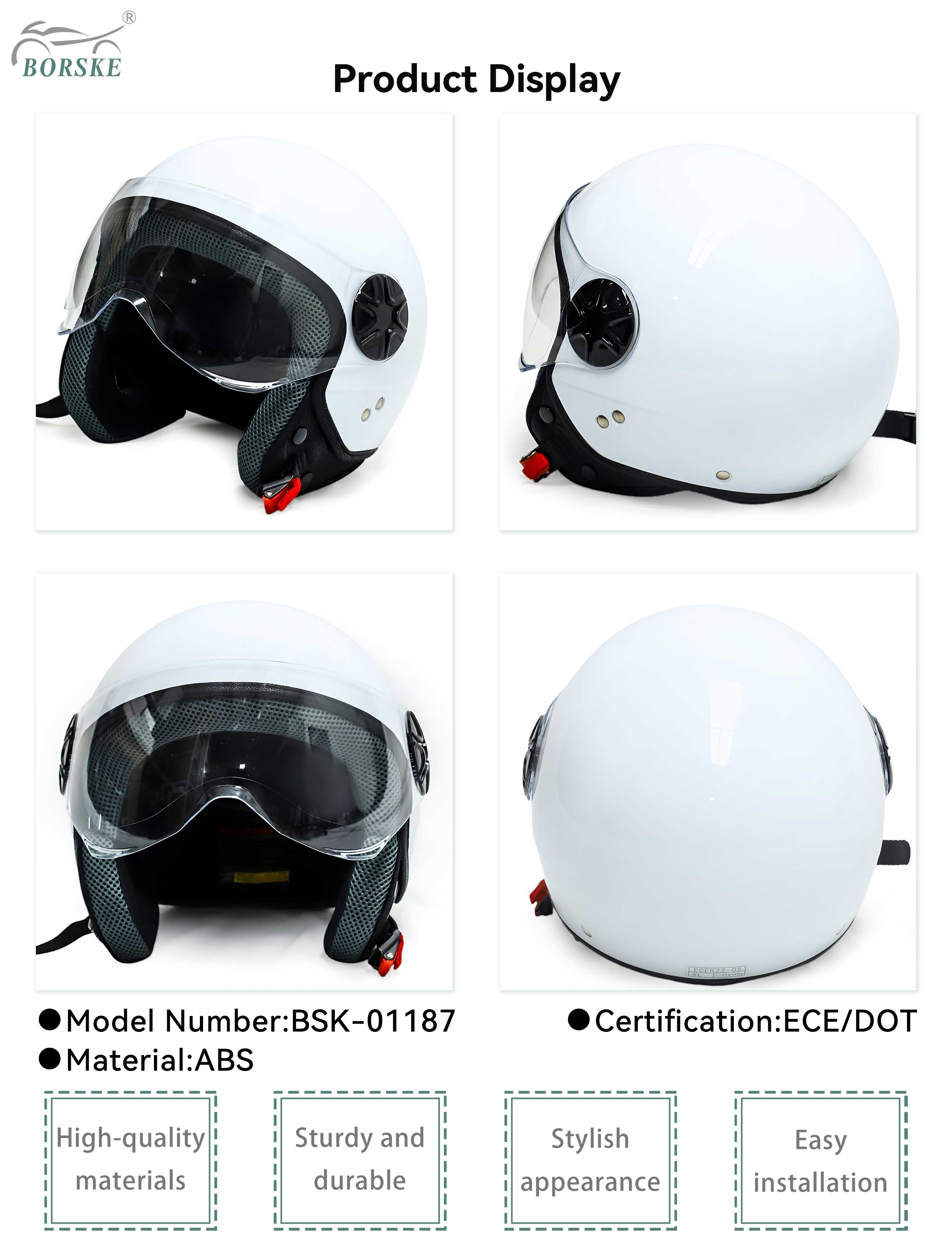 Borske motorcycle Accessories Company Motorcycle Half Face Helmet ECE/DOT 1