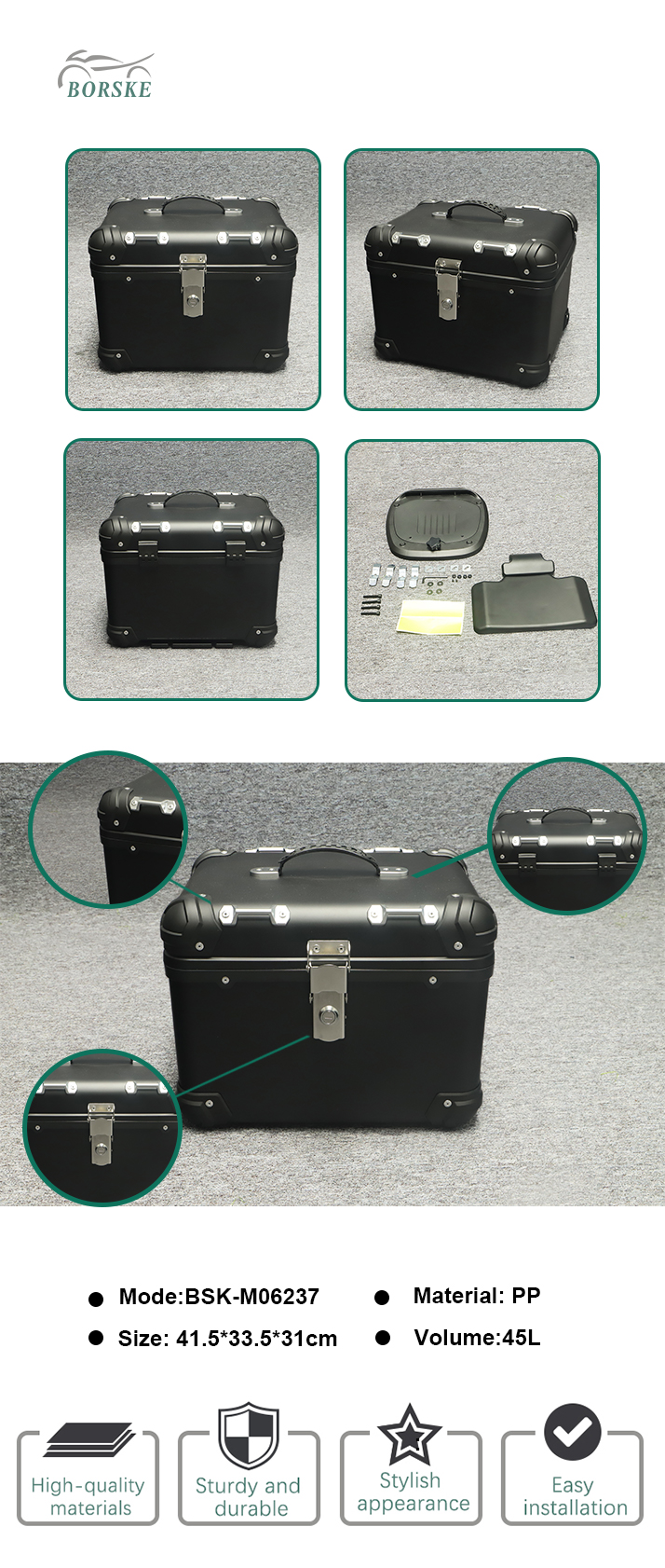 borske wholesale PP Plastic Motorcycle Trunk Tail Box Scooter Top Case Universal Top Back Box 1