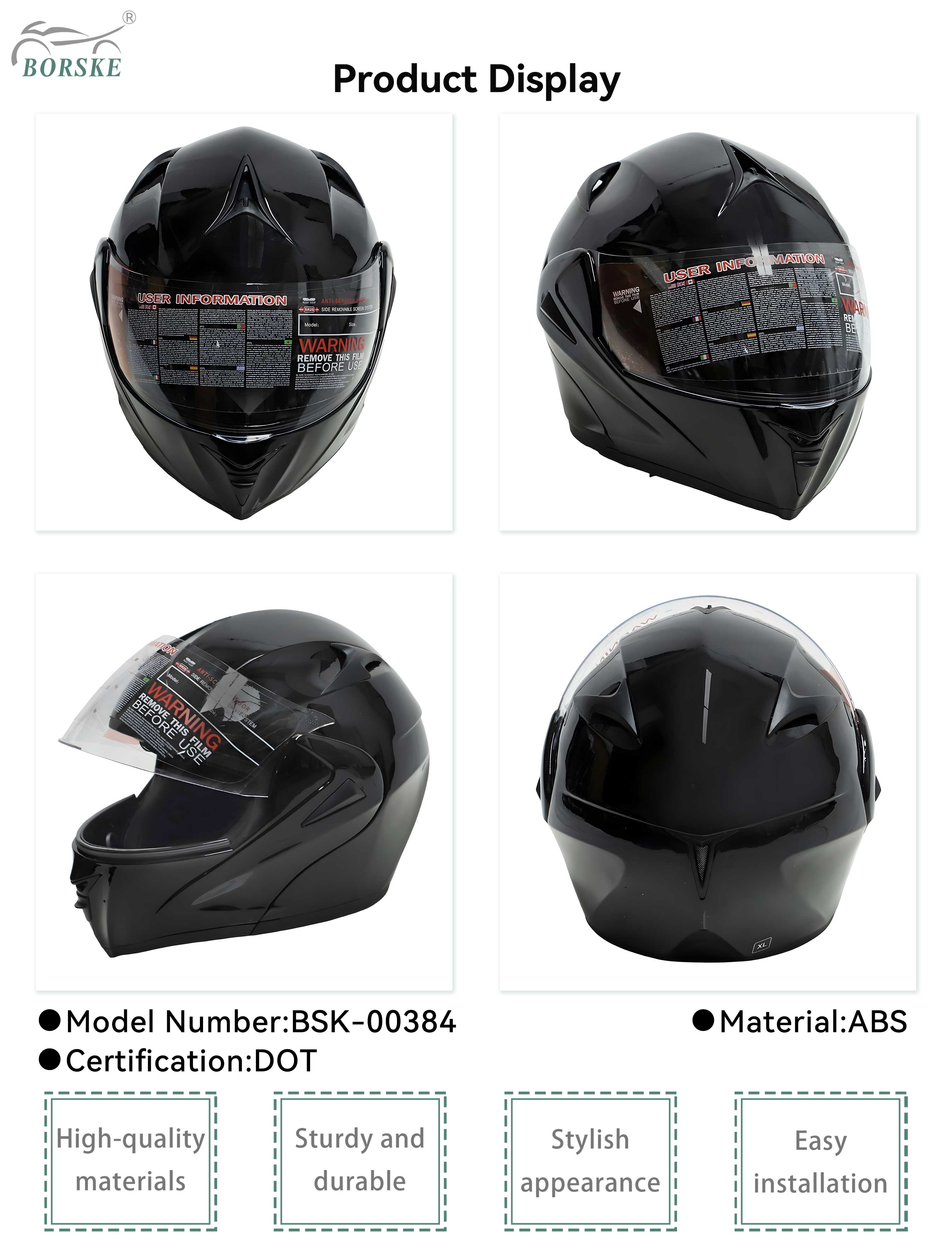 Borske motorcycle Parts Company ABS Full Face Safety Helmet 1