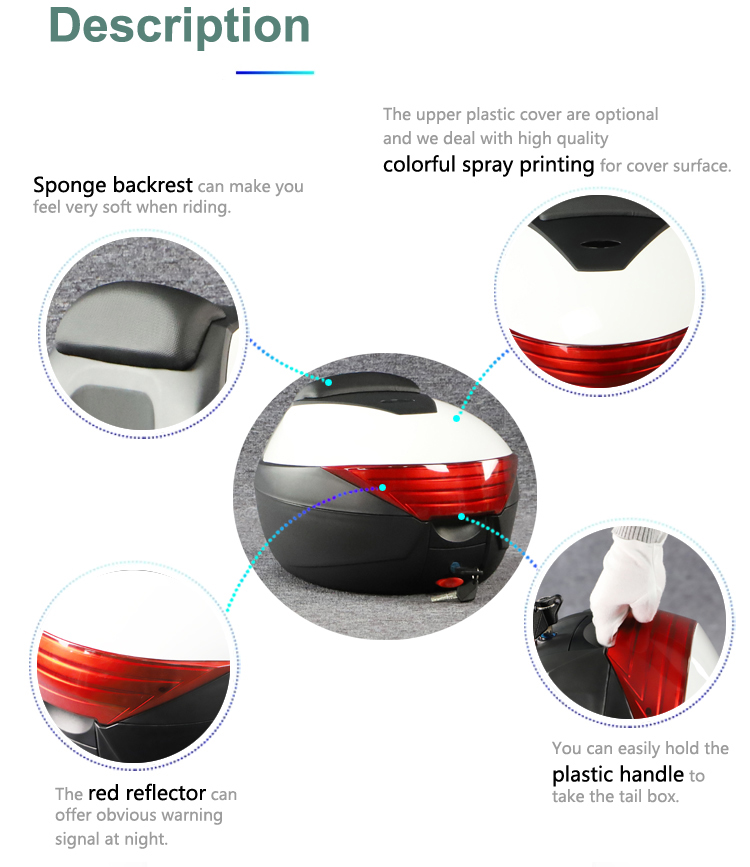 Motorcycle Trunk Motorcycle Tail Box Universal Motorcycle Top Case with Backrest 4